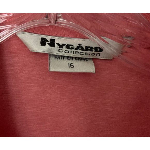Nycard Collection Womens Button Front Shirt Pink Cuff Sleeve Point Collar 16 - Picture 4 of 4